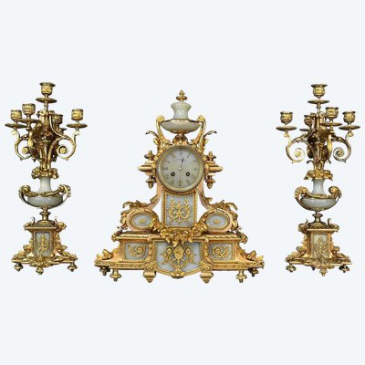 Important Louis XVI style Gilded Bronze Mantel Insert - Late 19th century