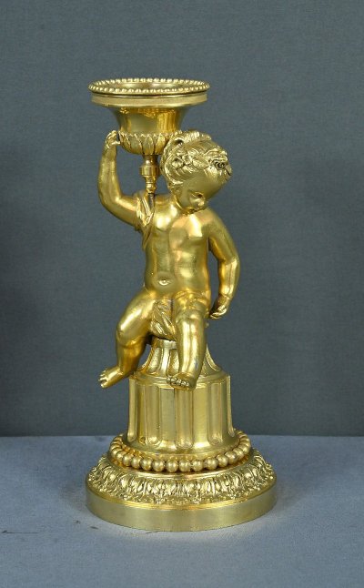 Pair of Gilded Bronze Candlesticks, Louis XVI - Mid-19th century