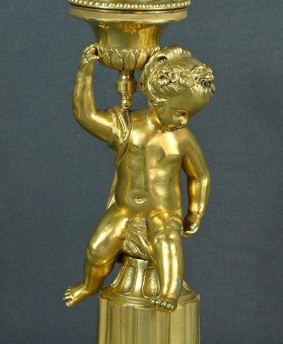 Pair of Gilded Bronze Candlesticks, Louis XVI - Mid-19th century