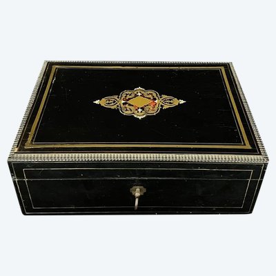 Napoleon III box in blackened wood with Boulle marquetry