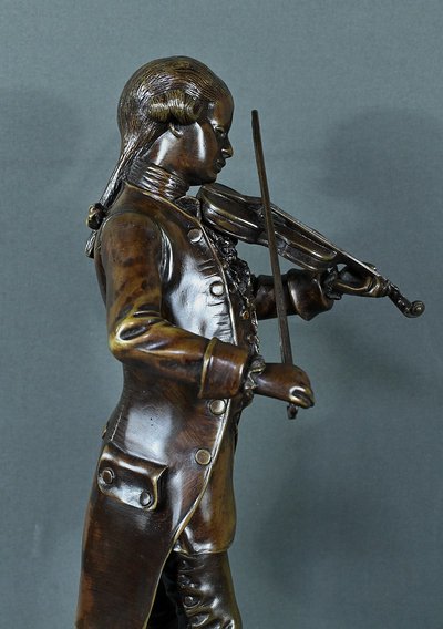 Bronzo "Mozart che suona il violino" di J-M. Schneider - Inizio XX secolo