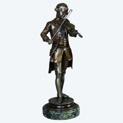 Bronzo "Mozart che suona il violino" di J-M. Schneider - Inizio XX secolo