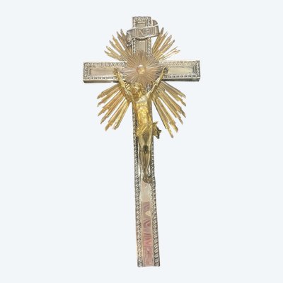 Mural Crucifix - Bronze Silver / Gold - France - XIX th C