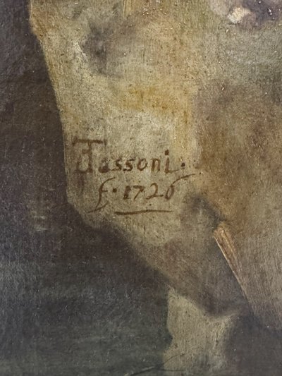 Giuseppe Tassoni (1653 -1737) "Paysage avec troupeaux et famille de bergers",