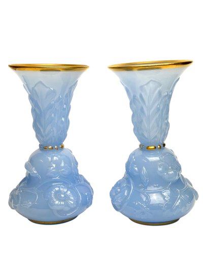 Baccarat - Pair Of Opaline Vases