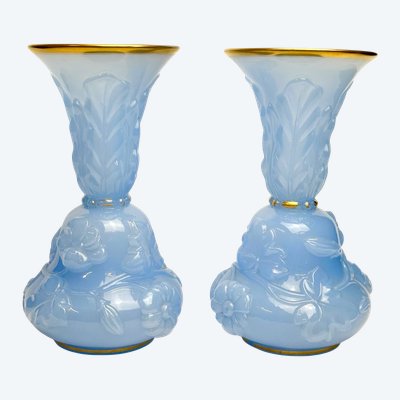 Baccarat - Pair Of Opaline Vases