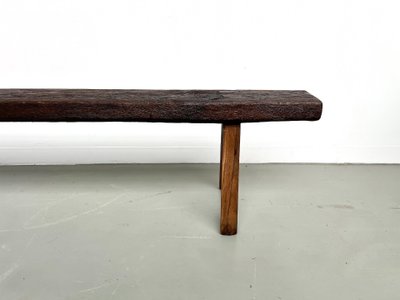 Large Brutalist farm bench in solid oak from the 19th century
