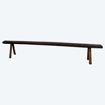 Large Brutalist farm bench in solid oak from the 19th century