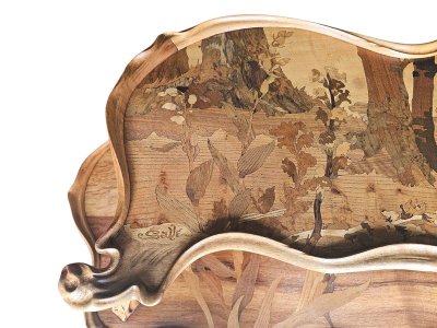 Tavolo da tè Emile Gallé Art Nouveau "Paysage Lacustre Aux Iris