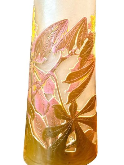 Vaso grande in stile Art Nouveau "Foglie di castagno" di Emile Gallé