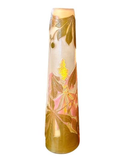 Vaso grande in stile Art Nouveau "Foglie di castagno" di Emile Gallé