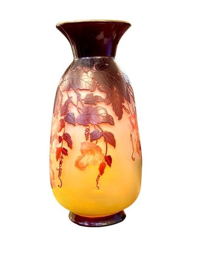 Vaso Art Nouveau "Cobées Rouges" di Emile Gallé