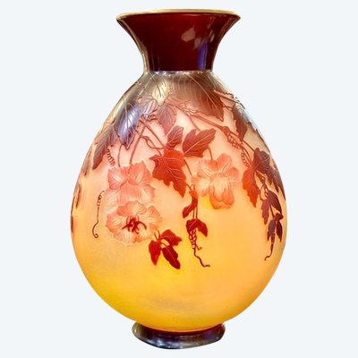 Vaso Art Nouveau "Cobées Rouges" di Emile Gallé