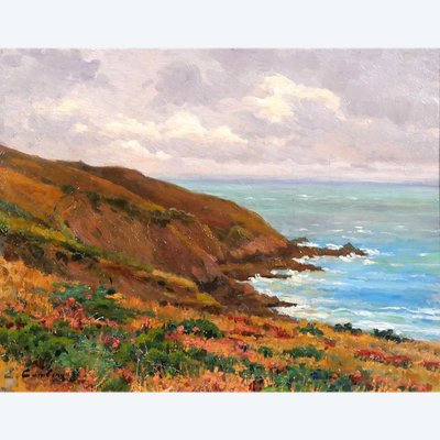 Emile CAMBIAGGIO 1857-1930 Bretagna, Binic, paesaggio, pittura, 1909, impressionismo Paimpol