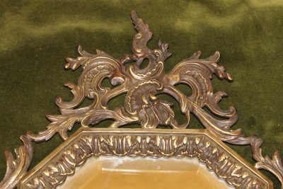 Pair of bronze wall lights with 3 light arms and mirror, Louis XV style, 19th century