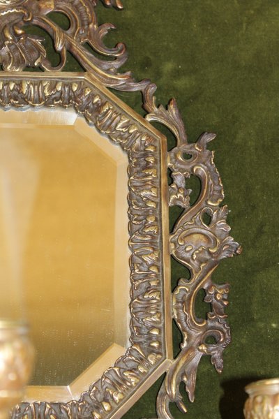 Pair of bronze wall lights with 3 light arms and mirror, Louis XV style, 19th century