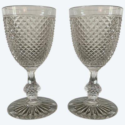 Two 19th century molded crystal glasses with diamond points