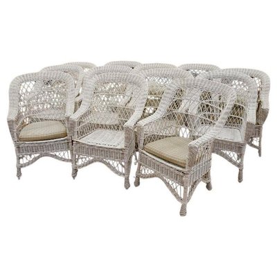  Ensemble De 10 Fauteuils De Véranda En Rotin Circa 1970/1980 Tres Bon état d'Usage 