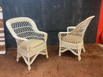  Ensemble De 10 Fauteuils De Véranda En Rotin Circa 1970/1980 Tres Bon état d'Usage 