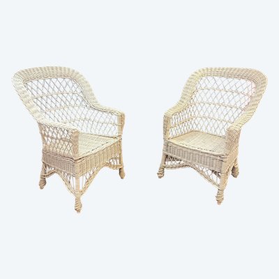  Ensemble De 10 Fauteuils De Véranda En Rotin Circa 1970/1980 Tres Bon état d'Usage 