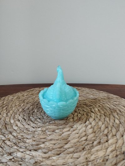 Portieux Crystal - candy box - sugar bowl in the shape of a hen in blue opaline