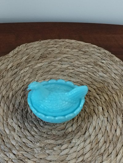 Portieux Crystal - candy box - sugar bowl in the shape of a hen in blue opaline