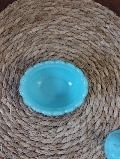Portieux Crystal - candy box - sugar bowl in the shape of a hen in blue opaline