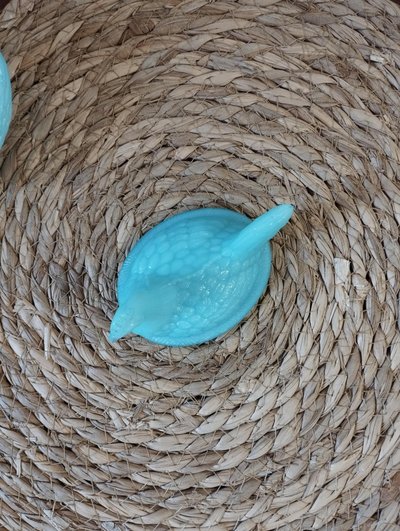 Portieux Crystal - candy box - sugar bowl in the shape of a hen in blue opaline