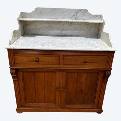 Meuble de toilette en noyer et marbre de carrare