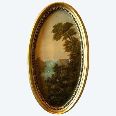 Piccolo olio ovale su rame firmato B. Lonel, XX secolo