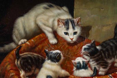 Michel Lensky Lenglard La Portée de Chatons huile sur bois XXeme siècle