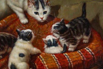 Michel Lensky Lenglard La Portée de Chatons huile sur bois XXeme siècle