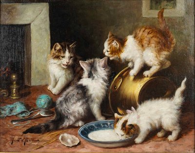 Jules Gustave Leroy (1856-1921) Giochi di gatti, olio su tela circa 1890-1900