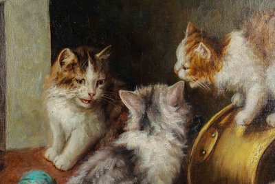 Jules Gustave Leroy (1856-1921) Giochi di gatti, olio su tela circa 1890-1900