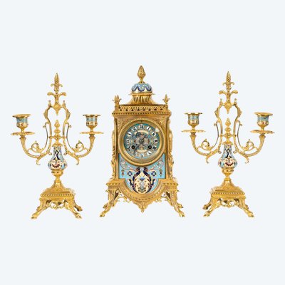 A gilt bronze and cloisonné enamel set, late 19th century
