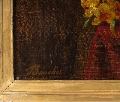 Un tableau de fleurs huile sur toile, fin XIXème siècle