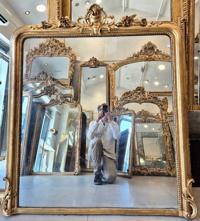 Louis Philippe mirror with gold leaf gilded cartouche 130*147cm