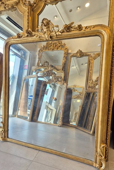 Louis Philippe mirror with gold leaf gilded cartouche 130*147cm