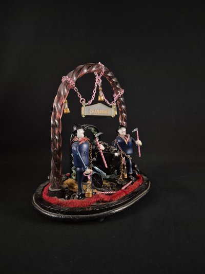 Diorama En Verre Les Mineurs Travail d'Art Populaire