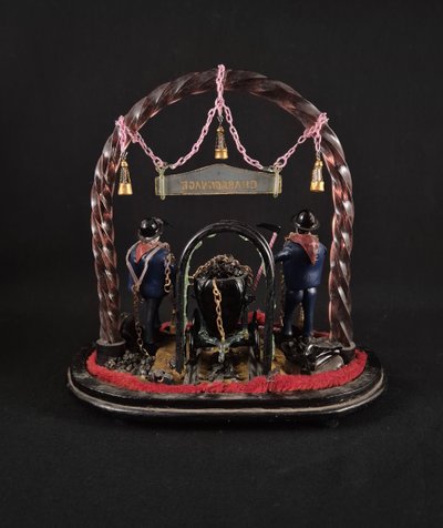 Diorama En Verre Les Mineurs Travail d'Art Populaire