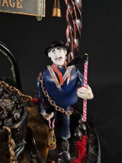 Diorama En Verre Les Mineurs Travail d'Art Populaire