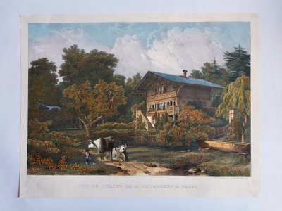 Engelmann Lithographie aquarellée Vue Du Chalet Delessert à Passy 1829