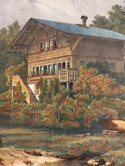 Engelmann Lithographie aquarellée Vue Du Chalet Delessert à Passy 1829