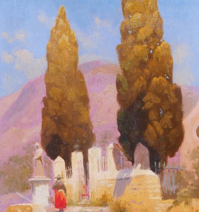 Charles LIEBERT Bormes-les-mimosas, chapelle Saint-François, tableau, vers 1910-20 Var paysage