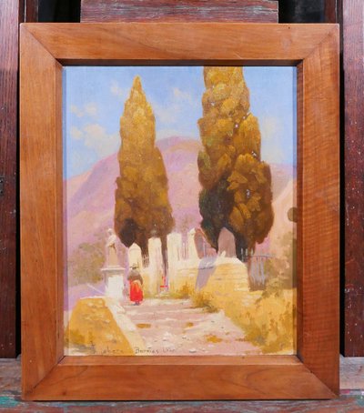 Charles LIEBERT Bormes-les-mimosas, chapelle Saint-François, tableau, vers 1910-20 Var paysage