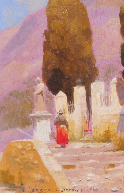 Charles LIEBERT Bormes-les-mimosas, chapelle Saint-François, tableau, vers 1910-20 Var paysage