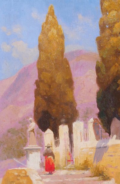Charles LIEBERT Bormes-les-mimosas, chapelle Saint-François, tableau, vers 1910-20 Var paysage