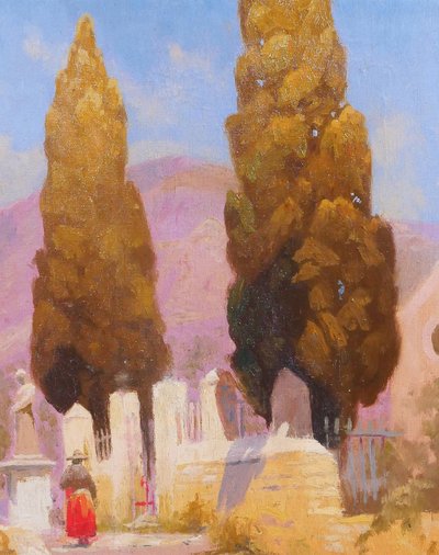 Charles LIEBERT Bormes-les-mimosas, chapelle Saint-François, tableau, vers 1910-20 Var paysage