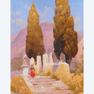 Charles LIEBERT Bormes-les-mimosas, chapelle Saint-François, tableau, vers 1910-20 Var paysage
