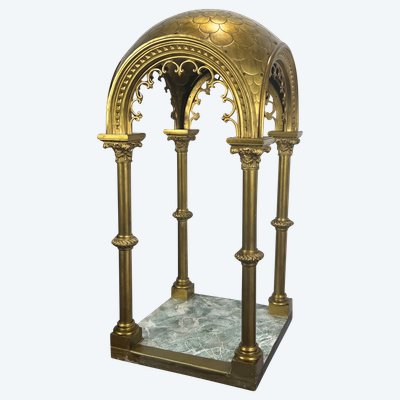 GRAND DÔME DU XIXe EN BRONZE DORÉ REPOSANT SUR 4 COLONNES CORINTHIENNES